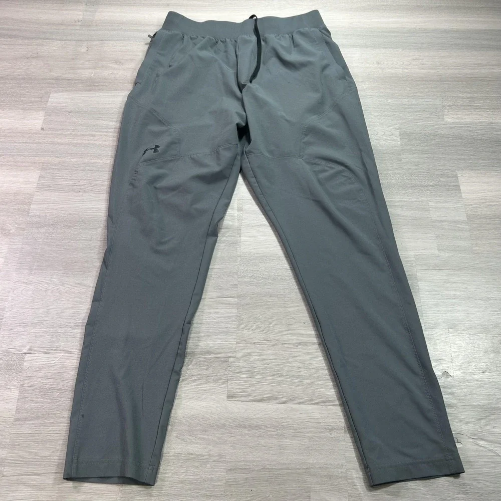 Under Armour Track Pants Mens Large Gray Woven Tapered Elastic Waist Athletic